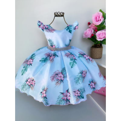 Vestido Infantil Verde Ramos de Flores Luxo Festas