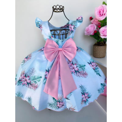 Vestido Infantil Verde Ramos de Flores Luxo Festas