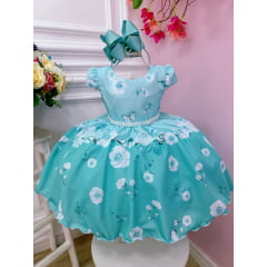 Vestido Infantil Verde Tiffany Jardim das Borboletas Pérolas