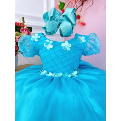 Vestido Infantil Verde Princesas C/ Aplique Flores