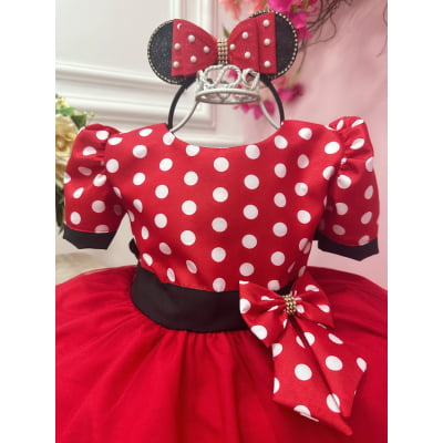 Vestido Infantil Vermelho Bolinhas Minnie Festas Aniversários