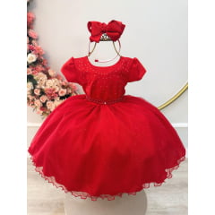 Vestido Infantil Vermelho Busto C/ Strass Festas Daminhas