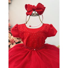 Vestido Infantil Vermelho Busto C/ Strass Festas Daminhas