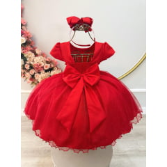 Vestido Infantil Vermelho Busto C/ Strass Festas Daminhas