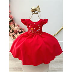 Vestido Infantil Vermelho Busto Com Bordado Festas Luxo