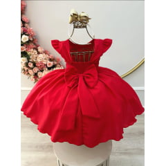 Vestido Infantil Vermelho Busto Com Bordado Festas Luxo