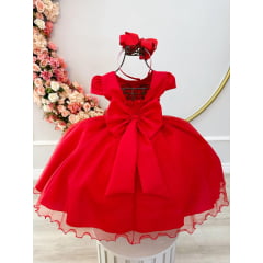 Vestido Infantil Vermelho Busto Plissado Lacinho Natal Festa