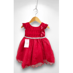 Vestido Infantil Vermelho Busto Plissado Saia Organza Glitter