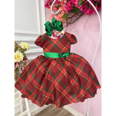 Vestido Infantil Vermelho C/ Xadrez Natal Festas Luxo