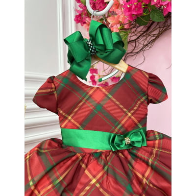 Vestido Infantil Vermelho C/ Xadrez Natal Festas Luxo