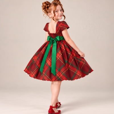Vestido Infantil Vermelho C/ Xadrez Natal Festas Luxo