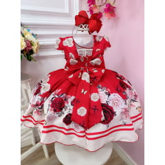 Vestido Infantil Vermelho Jardim das Borboletas C/ Pérolas