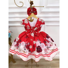 Vestido Infantil Vermelho Jardim das Borboletas C/ Pérolas