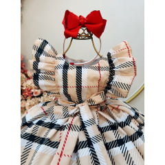 Vestido Infantil Xadrez Bege Tartan Colorido Festas Luxo