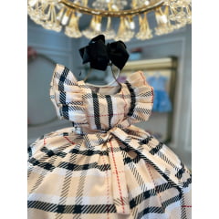 Vestido Infantil Xadrez Bege Tartan Colorido Festas Luxo