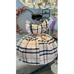 Vestido Infantil Xadrez Bege Tartan Colorido Festas Luxo