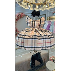 Vestido Infantil Xadrez Bege Tartan Colorido Festas Luxo