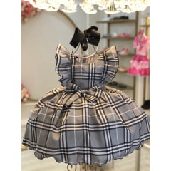 Vestido Infantil Xadrez Cinza Tartan Festas Luxo