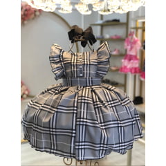 Vestido Infantil Xadrez Cinza Tartan Festas Luxo