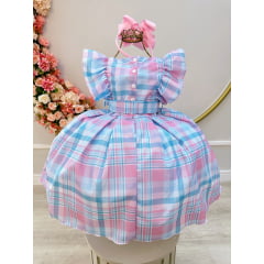 Vestido Infantil Xadrez Tartan Colorido Candy Luxo