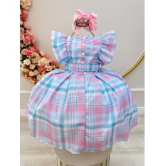 Vestido Infantil Xadrez Tartan Colorido Candy Luxo