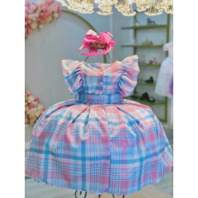 Vestido Infantil Xadrez Tartan Colorido Candy Luxo