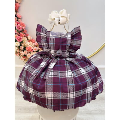 Vestido Infantil Xadrez Tartan Marsala Luxo