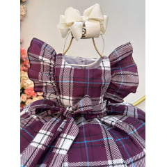 Vestido Infantil Xadrez Tartan Marsala Luxo