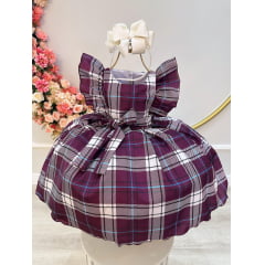 Vestido Infantil Xadrez Tartan Marsala Luxo