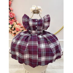 Vestido Infantil Xadrez Tartan Marsala Luxo