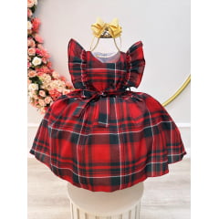 Vestido Infantil Xadrez Vermelho Tartan Festas Luxo