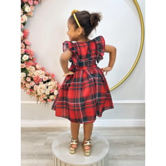 Vestido Infantil Xadrez Vermelho Tartan Festas Luxo