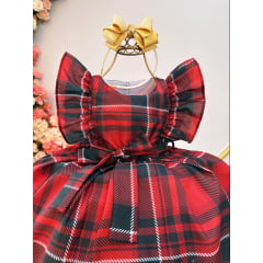 Vestido Infantil Xadrez Vermelho Tartan Festas Luxo