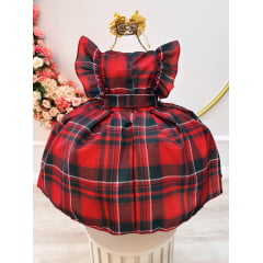 Vestido Infantil Xadrez Vermelho Tartan Festas Luxo