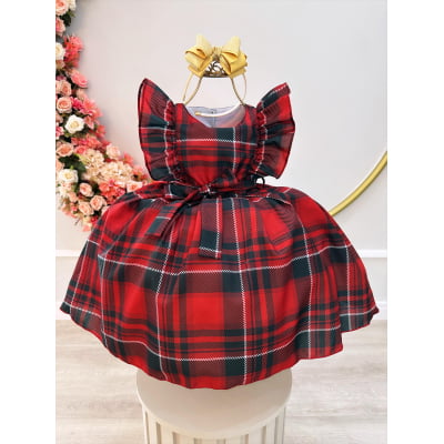 Vestido Infantil Xadrez Vermelho Tartan Festas Luxo