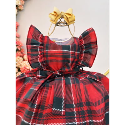 Vestido Infantil Xadrez Vermelho Tartan Festas Luxo