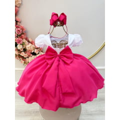 Vestido Jardineira Infantil Pink Lenço e Broche de Laço