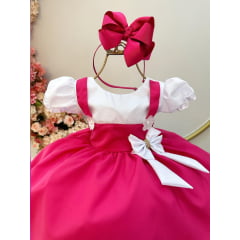 Vestido Jardineira Infantil Pink Lenço e Broche de Laço