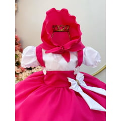Vestido Jardineira Infantil Pink Lenço e Broche de Laço
