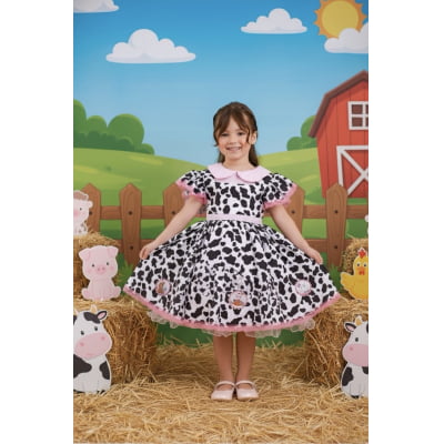 Conjunto Infantil Cropped e Jardineira Fazendinha Vaquinha