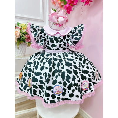 Conjunto Infantil Cropped e Jardineira Fazendinha Vaquinha