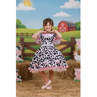Conjunto Infantil Cropped e Jardineira Fazendinha Vaquinha