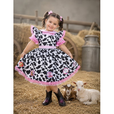 Conjunto Infantil Cropped e Jardineira Fazendinha Vaquinha