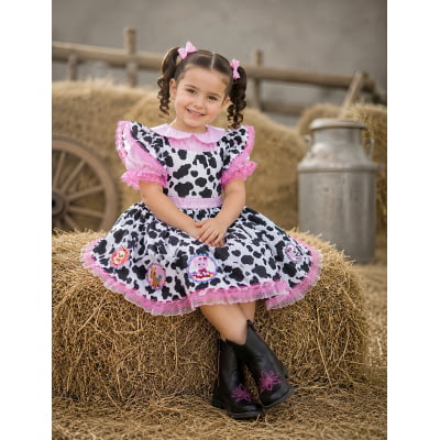 Conjunto Infantil Cropped e Jardineira Fazendinha Vaquinha