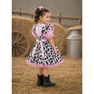 Conjunto Infantil Cropped e Jardineira Fazendinha Vaquinha