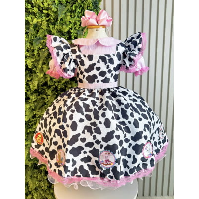 Conjunto Infantil Cropped e Jardineira Fazendinha Vaquinha