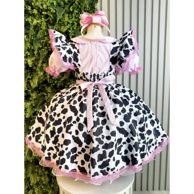 Conjunto Infantil Cropped e Jardineira Fazendinha Vaquinha