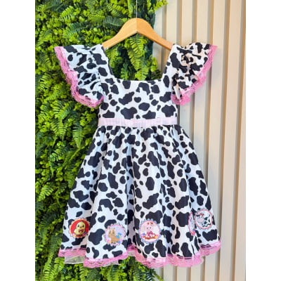 Conjunto Infantil Cropped e Jardineira Fazendinha Vaquinha