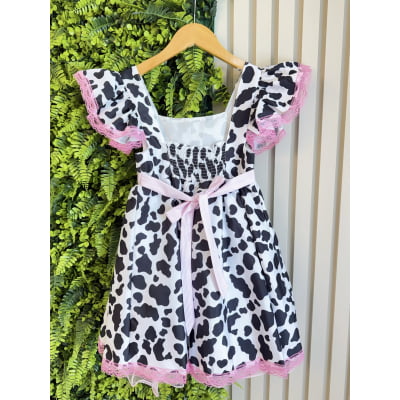 Conjunto Infantil Cropped e Jardineira Fazendinha Vaquinha