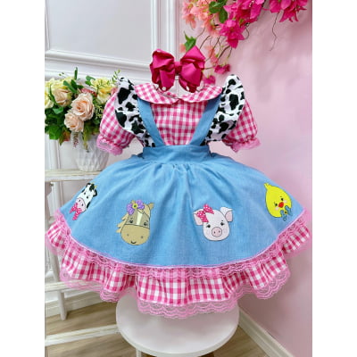 Conjunto Infantil Cropped e Salopete Fazendinha Vaquinha